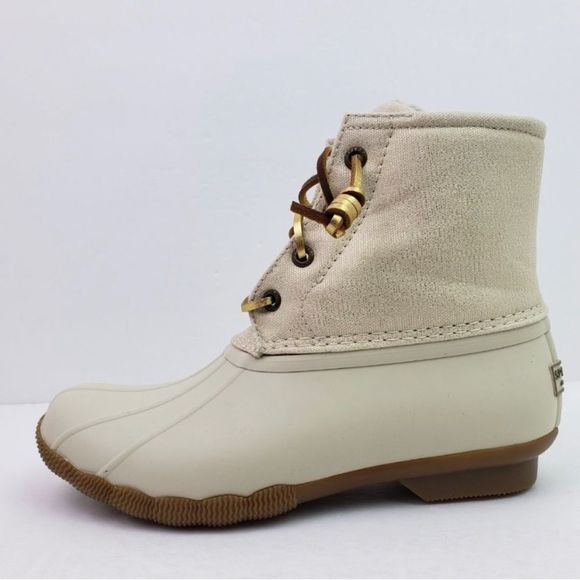 Sperry Metallic Ivory Waterproof Saltwater Duck Boots Rain Boots 8 - Picture 1 of 7